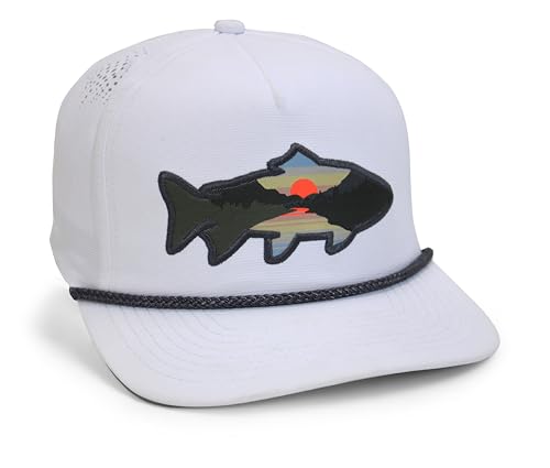 Image of Paramount Outdoors Sunset Trout Fishing Hat Mountain Fish Silhouette Performance Outdoor Hat with Comfort Snapback