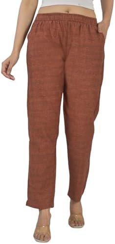 Qashida Women's Cotton Linen Pants, Regular Fit, Fully Elasticated, 2 Side Pockets