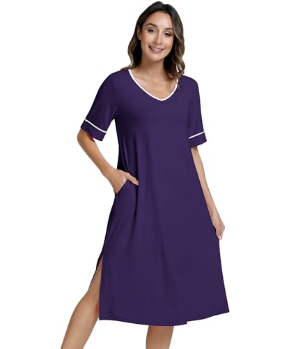 Image of NACHILA Bamboo Viscose Nightgowns for Women Cooling Night Gown with Pockets