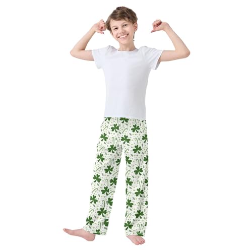 ZZXXB Shamrock Candy Cane Boys Long Pants Soft Trousers Elastic Waist Kids Lounge Bottoms with Pockets S-XL2