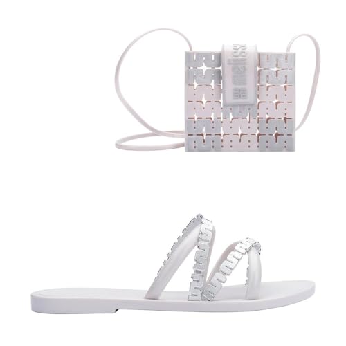Melissa Golden Sandália e Bolsa 36016 (Branco/Prata, BR, Adulto, Numérico, 34)