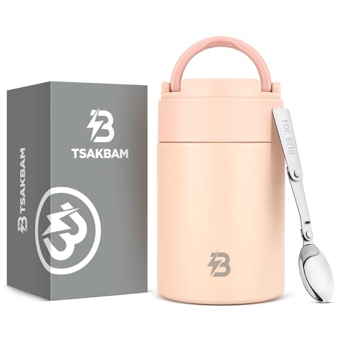 TSAKBAM Thermo for Hot Food,17OZ Wide Mouth Insulated Food Container with Spoon & Handle, Stainless...