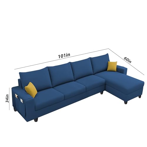 Image of Casaliving Porto RHS 6 Seater L Shape Sofa Set for Living Room (Blue Fabric) Premium Velvet Fabric Sofa Set