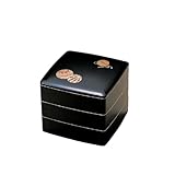 割烹漆器 ﻿D.X6.5寸胴張重 黒内朱塗 金線 まり３段 H-150-15A