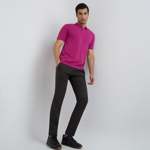 Image of Raymond Men's Modern Fit Solid Pattern Pure Cotton Half Sleeve Polo Neck Casual T-Shirt