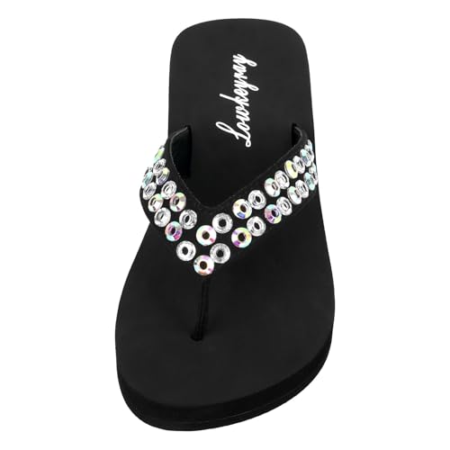 Lowkeyray Black Fancy Flip Flops With Rhinestones Comfortable Sequin Sandals For Women3