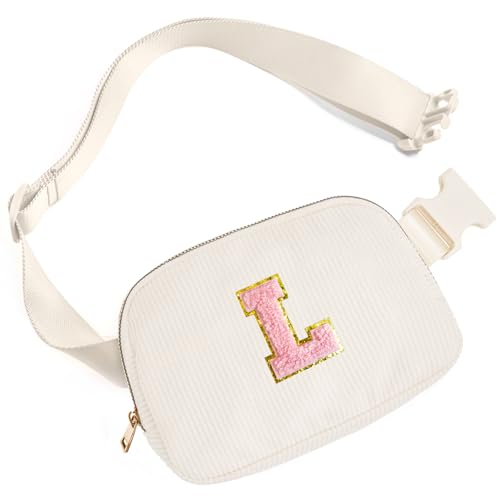 Image of Gitus Gifts for Teen Girls 10-12 12-14 14-16 16-18 Birthday Gifts for Girls Women Sister Teacher Initial Belt Bag Fanny Pack Crossbody Bags for Teen Girl Gifts Trendy Stuff Travel Essentials (Ivory-L)