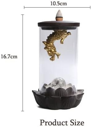 Miniatura 7 de Soporte de incienso de reflujo, quemador de incienso de cerámica hecho a mano, dragón dorado, con luz LED y cubierta acrílica resistente al viento,