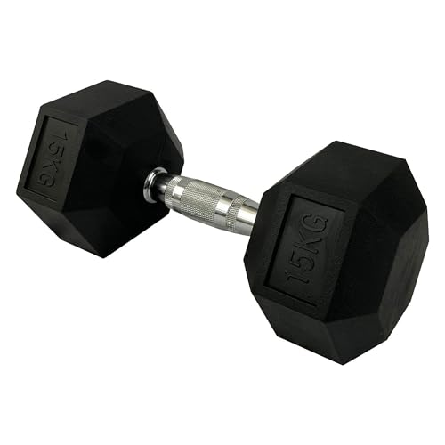 FIURI Mancuerna Hexagonal, Pesas para Ejercicio en Casa o Entrenar en Gimnasio, para Crossfit, Musculación y Entrenamiento Funcional, Mancuerna para Fitness, Hit - 15 Kg