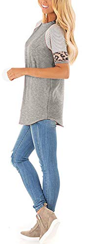 Leopard Print Tops For Women Short Sleeve Crew Neck T Shirts Gray M #TOP1