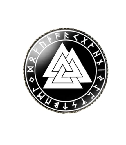 Image of vmcoatdu Round 1 Inch Viking Compass' Nordic Rune Pin Brooch Metal and Inlay Glass Revivalism Style Souvenir Badge Brooch for Hat Clothes Backpack