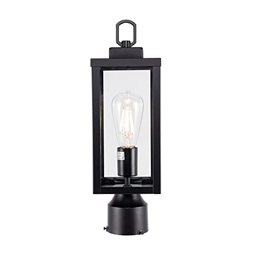 Gruenlich Outdoor Post Lighting Fixture With One E26 Medium Base Max 60W, Metal Housing Plus Glass, Matte Black Finish, Bulb Not Included #TOP1