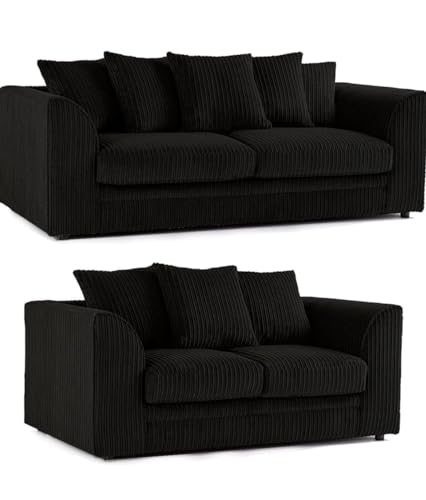 Jumbo Cord Scatter Back 3 and 2 Seater Sofa Sets Supreme Comfort Duo Dylan Black Soft Cord Settee Collection For Your Living Space with Double the Style and Comfort (Black, 3+2 Seater) Jumbo Cord Scatter Back 3 and 2 Seater Sofa Sets Supreme Comfort Duo Dylan Black Soft Cord Settee Collection For Your Living Space with Double the Style and Comfort (Black, 3+2 Seater)