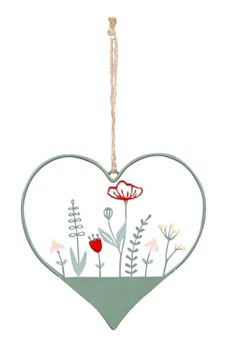 Cartel de metal con diseño de primavera de 15 x 15 cm, diseño de corazón verde prado