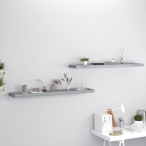 JHQHSM Estantería flotante de pared, 2 unidades, color gris, 120 x 23,5 x 3,8 cm, MDF con sistema de montaje invisible para un almacenamiento estable de libros y coleccionables como elegante
