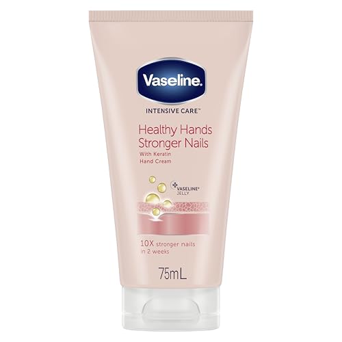 Vaseline Hand Cream 2-Pack – Healthy Hands Stronger Nails with Keratin, 10X Stronger Nails in 2 Weeks, 3.4 Oz Ea