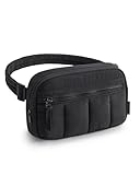 BAGSMART Fanny Packs for Women Cross Body, Quilted Puffy Belt Bag with Pockets, Fashion Waist Packs for Traveling Hiking Black