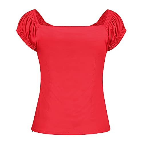 Image of YARN & INK Women's Rockabilly Tops 1950s Pinup Shirt Casual Off Shoulder Vintage Blouse