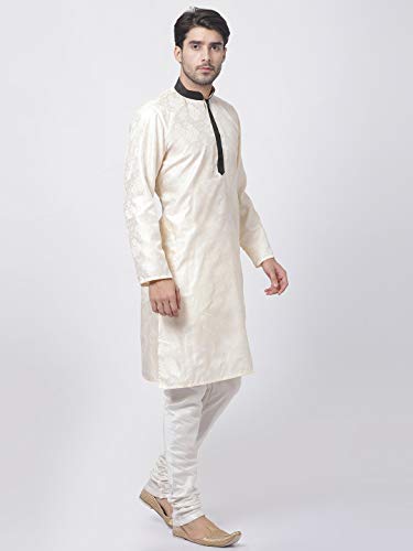 Image of VASTRAMAY Men Soft Cotton Kurta with Buttoned Cuff & Churidar Pyjama Set - Comfortable Ethnic Wear for Eid, Holi, Weddings & Festive Occasions - Stylish Traditional Cotton Kurta Pyjama