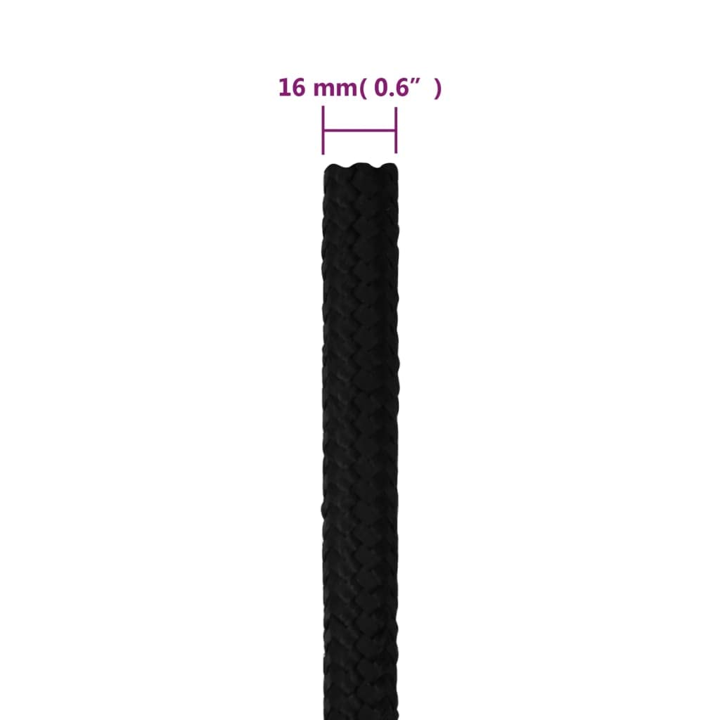 Cuerda de trabajo negra de 16 mm y 100 m, de poliéster trenzado, resistente a la rotura para casa, jardín, taller, para tensar y reparar