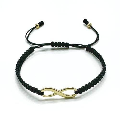 HANDYLUXE Handmade Infinity Symbol Macrame Bracelet – Adjustable Black Cord Bracelet 18K Gold Infinity Charm – Unisex Friendship Bracelet