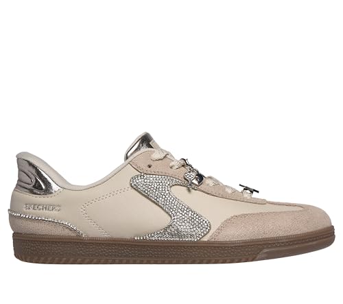 Image of Skechers Women's D'Lites Fan Girl Sneaker | Hands Free Slip-Ins, Duraleather & Suede Sneaker, Rhinestone Details & Charms Lace Up, Air-Cooled Memory Foam Insole