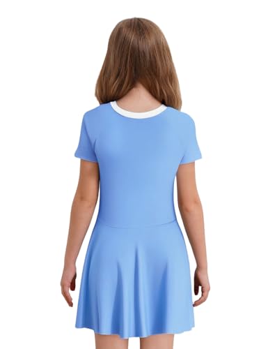 Big Girls Swimdress Short Sleeve Zip Up One Piece Swimwear with Built Bottoms Bathing Suits2
