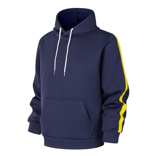 Men'S Hoodie Sweatshirt With Yellow Stripe Splicing Onthe Arm Side Casual And Fashion Solid Color Men Sweatshirts