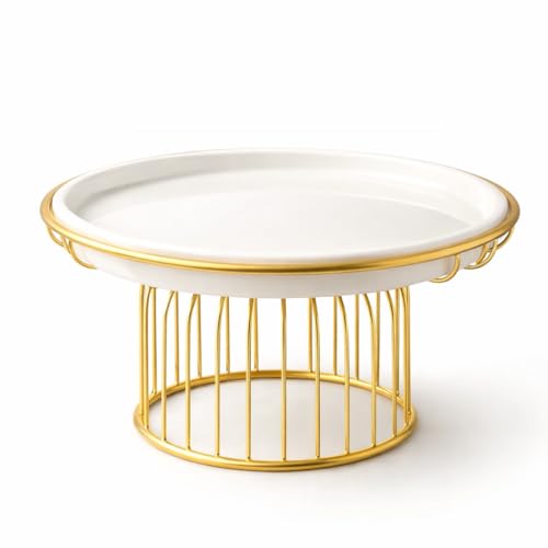 Image of Premium Metal Cake Stand with White Tray & Gold Finish Base | Elegant Dessert Stand for Cakes, Cupcakes, Pastries & Fruits | Decorative Serving Platter for Home, Parties & Gifting