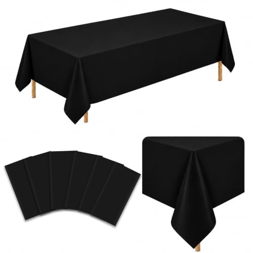Image of WNINK 6 Pack Black Plastic Tablecloths, 54 x 108 Inch Disposable Covers