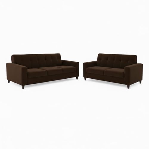 Image of Homeboy Luxe Velvet-Suede Fabric 3 + 2 Seater with Ottoman Sofa Set | Comfortable & Spacious Seating for Upto 6 Person | Modern Sofa Set for Living Room - Dark Brown
