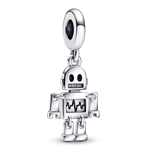 Pandora Bestie Bot Roboter Charm-Anhänger aus Sterling Silber und Emaille - Kompatibel mit Pandora Moments Armbänder