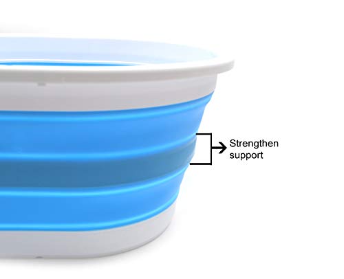 Image of SAMMART 22L (5.8 Gallon) Collapsible Plastic Laundry Basket - Oval Tub /Basket - Foldable Storage Container /Organizer - Portable Washing Tub - Space Saving Laundry Hamper (2, Sky Blue)