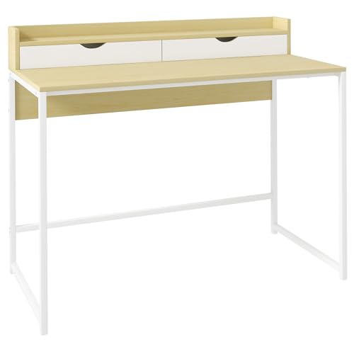 HOMCOM Mesa Escritorio Moderna Mesa de Ordenador con Estante de Almacenamiento y 2 Cajones Extraíbles para Oficina Estudio 106x50x89 cm Blanco