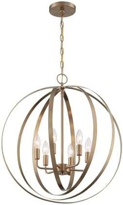 NUVO 60/7058 Pendleton Lighting Fixture, 6Lt Pendant, Burnished Brass