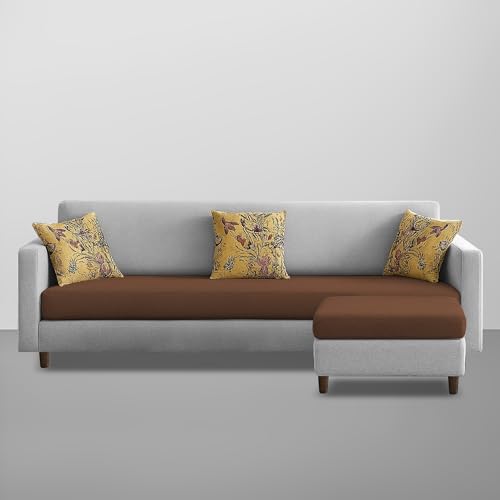 Image of Casaliving Premium Lifestyle Fabric 5 Seater L Shape Sofa Set 4 Seater Modern Sofa Set & Ottoman for Living Room (Brown Grey Color)