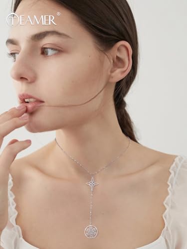 TEAMER Metatron Cube Witch Knot Pendant Necklace Double Amulet Protection Stainless Steel Necklaces Vintage Witchcraft Jewelry For Women2