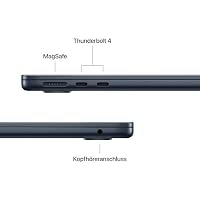 Apple 13" MacBook Air Laptop, M5 Chip mit 10‑Core CPU und 10‑Core GPU: Entwickelt für KI, 13,6" Liquid Retina Display, 24 GB gemeinsamer Arbeitsspeicher, 1 TB SSD, Touch ID, WLAN 7; Mitternacht – Ansicht 4