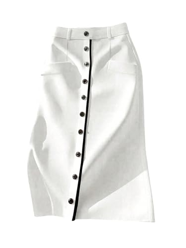 Floerns Women's Elegant Button Front Midi Skirt Zip Up Office Work Pencil Skirts