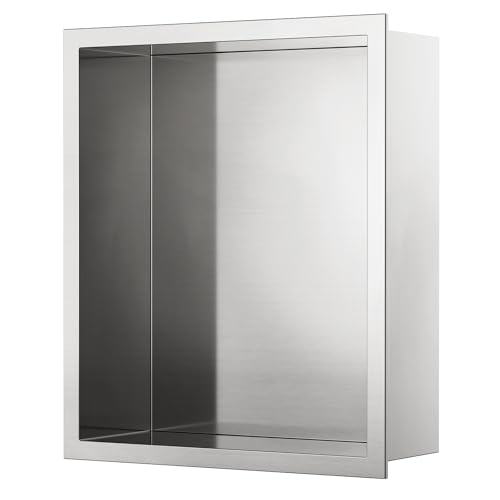 KEOKBON 25x30 x10 cm Nano-Silber Wandnische Dusche Edelstahl Einzelregal Lagerung, Keine Fliesen Erforderlich Duschnische für Dusche Duschablage Badezimmer