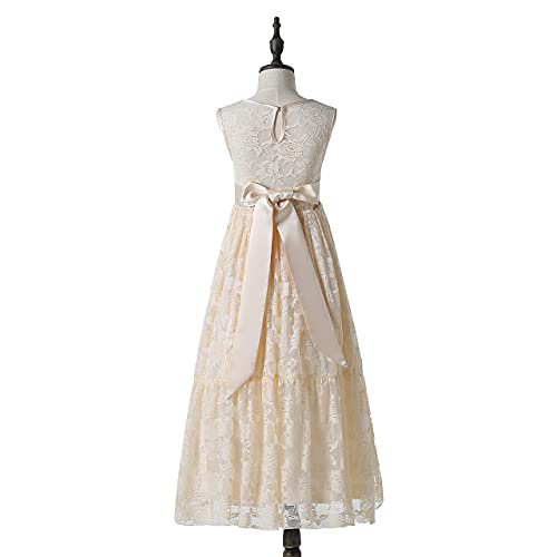 Weileenice Big/Little Girls Lace Bridesmaid Dress with Belt Sheer Back Bohemian Kids Wedding Pageant Party Maxi Dresses2