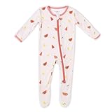 Watermelon Footie for Baby - 95% Viscose from Bamboo, 5% Spandex - Soft Newborn Sleepwear, Baby Pajamas, Unisex Baby Clothes, Zipper Romper, Long Sleeve Footed Onesie - Watermelon - Imported