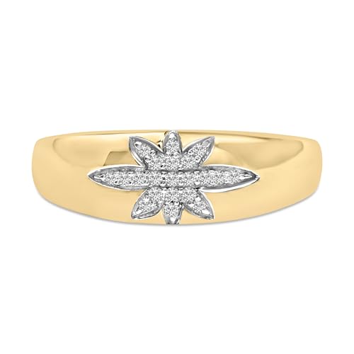 18K Yellow Gold 1/10 Cttw Diamond Star Burst Inlay Ring - Size 7