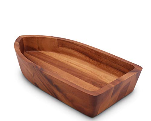 Arthur Court Acacia Wood Serving Bowl for Fruits or Salads Boat Shape Style Large 16 Long x 9 Wide x 3 Tall Wooden Single Bowl