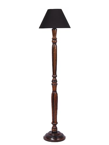 Image of Devansh Black Cotton conical Wooden Floor lamp -17