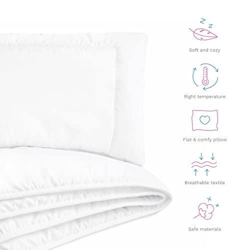 Baby Comfort Quilted Duvet & Flat Pillow Filling Set All Seasonal Cot, Cot Bed Size White Bear Design (120x90 cm) - Image 3