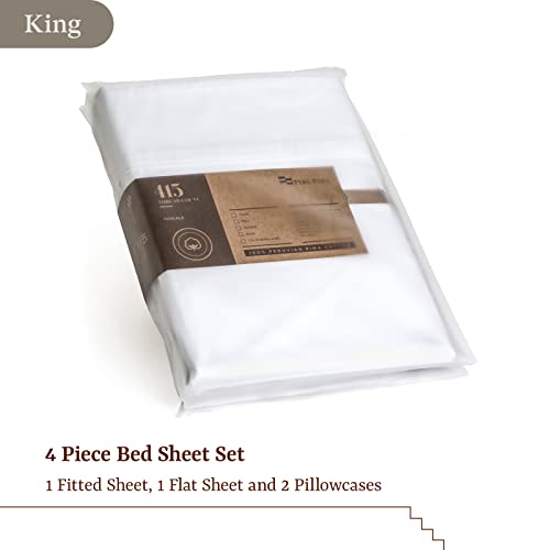 Peru Pima 415 Thread Count Percale Sheets - 100% Peruvian Pima Cotton - Hotel Luxury Quality, Extra Soft And Cooling Sheets - White Solid Color - King Size - 4 Piece Bed Sheet Set #TOP1