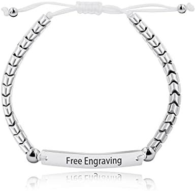 Personalized Gear Shape White Hematite Beads Custom Engraved Kids Name Bracelet for Mom Grandma Women Y1457
