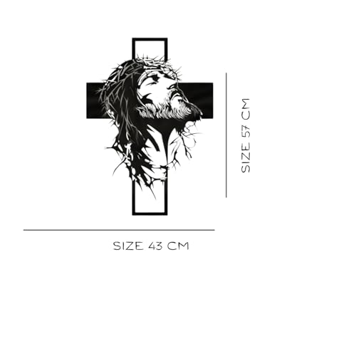 Image of BLIND SHOP Jesus Face and Plus Sign Metal Art for Home Decor | Wall Sculpture Home Decoration | Metal Art | Metal Wall Art | Wall Decor (57x43x1.5 CM)
