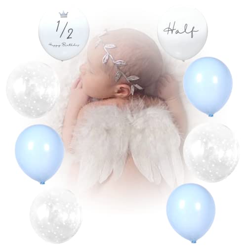 La Kissa ハーフバースデー 飾り 男の子 女の子 天使の羽 赤ちゃん 風船 羽根 ヘアバンド 寝相アート 可愛い エンジェル (星ブルー)